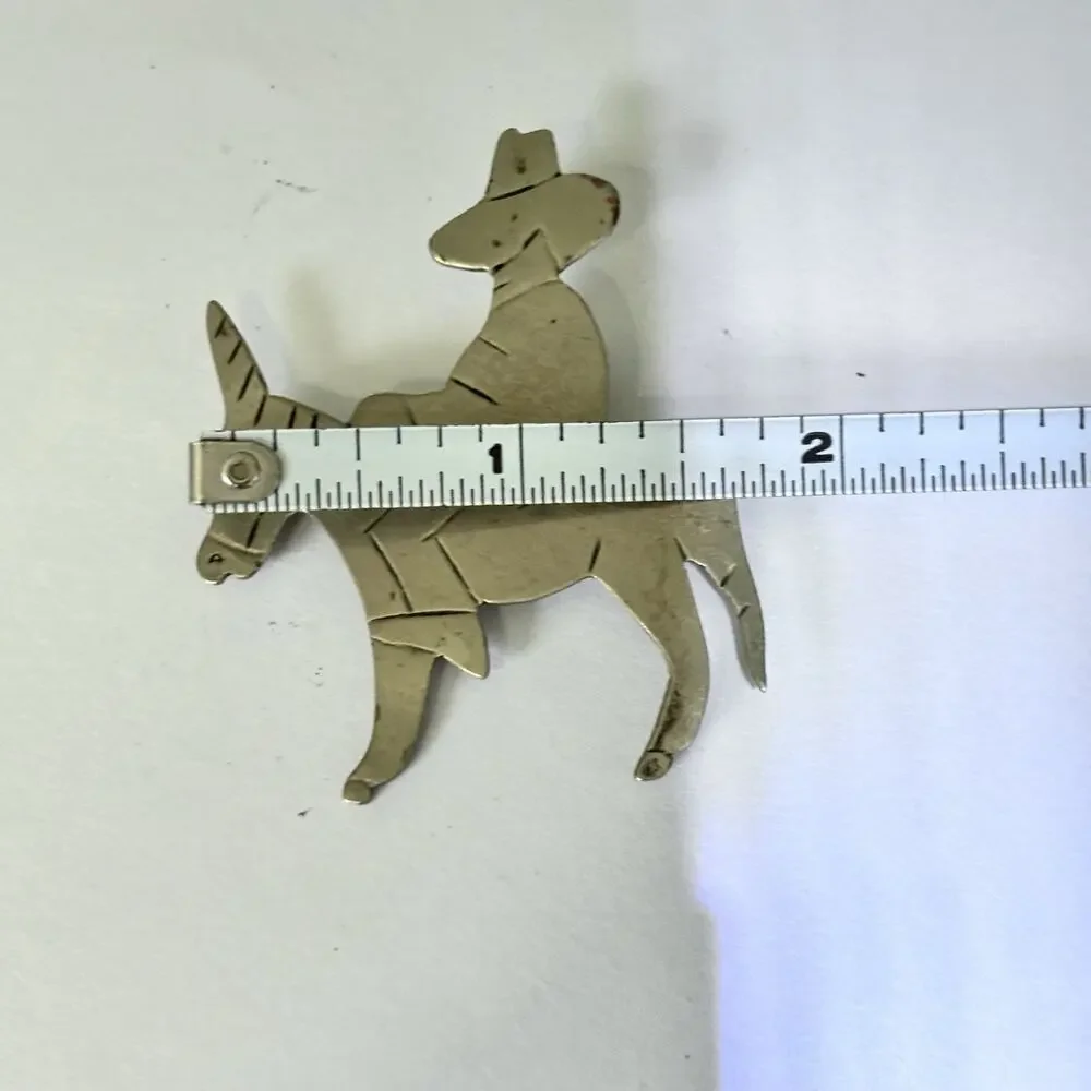 Vintage Cowboy Riding Burro Donkey Brooch Pin Folk Art Style Unmarked